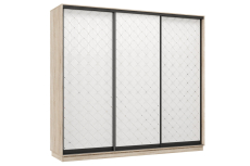 Шкафы-купе 3-х дверные, Шкаф-купе Премьер 59 (01РБ;01РБ;01РБ) фасады ромб белый/трёхдверный/Профиль чёрный муар