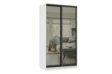 Шкафы-купе 2-х дверные, Шкаф-купе Премьер 01 (11ЗГ;11ЗГ) фасады зеркало графит/двухдверный/Профиль чёрный муар