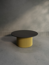 Стол круглый журнальный с металлическим золотым подстольем GENGLASS TRUBIS Wood M 100