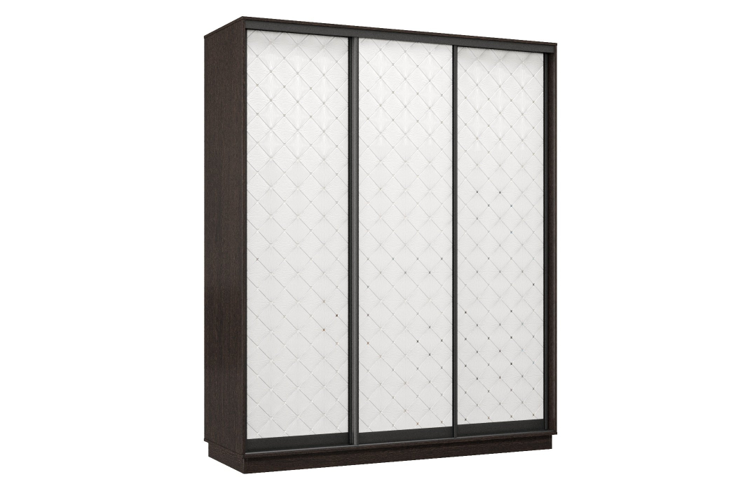 Шкафы-купе 3-х дверные, Шкаф-купе Премьер 21 (01РБ;01РБ;01РБ) фасады ромб белый/трёхдверный/Профиль чёрный муар