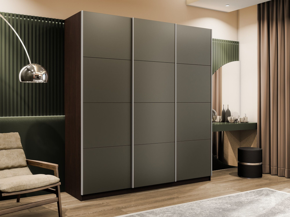 Шкафы-купе 3-х дверные, Шкаф-купе Эста 3-х дверный Стекла хаки/Доводчик 270х66х240