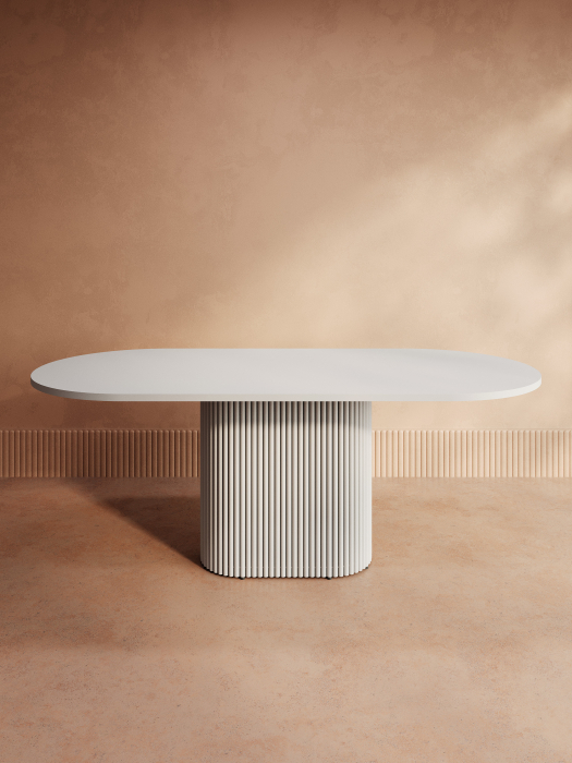 Обеденные столы, Стол овальный обеденный с металлическим белым подстольем 200*90*75