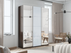 Шкафы-купе 3-х дверные, Шкаф-купе Прайм 3-х дверный Зеркала/Стекло белое/Доводчики 210х57х230