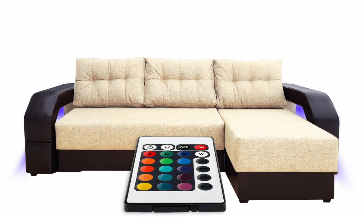 Диваны угловые, Диван угловой Манчестер 160 с подсветкой, правый, рогожка/экокожа