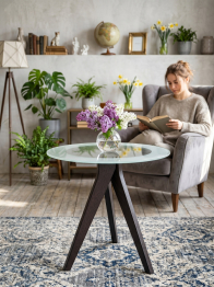 Стол журнальный Рилле 441 черный/стекло прозрачное