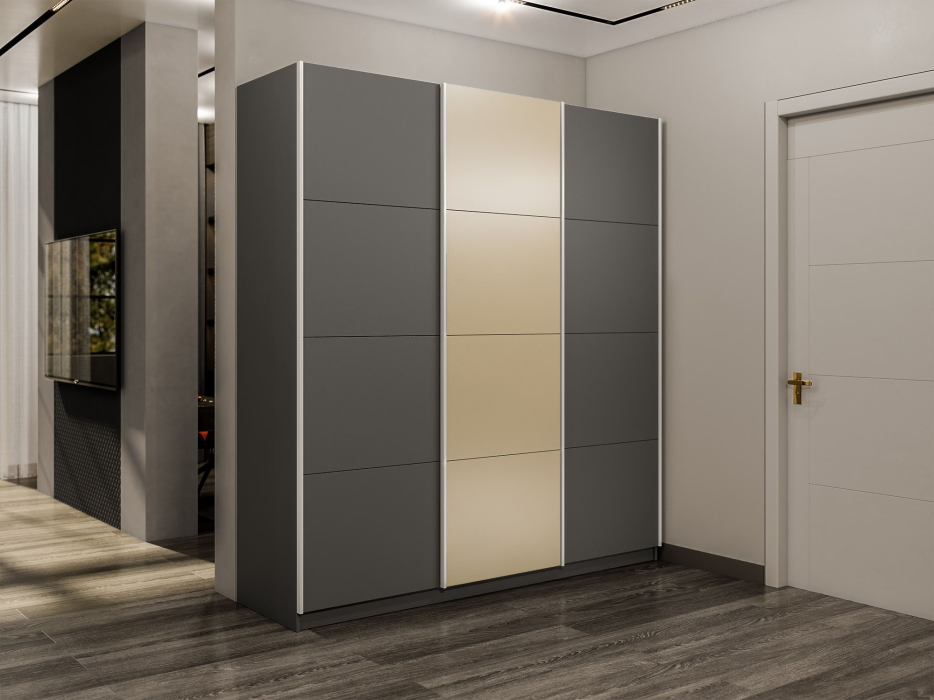 Шкафы-купе 3-х дверные, Шкаф-купе Эста 3-х дверный ДСП/Стекла фисташка/Доводчик 270х66х240