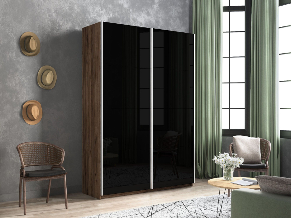 Шкафы-купе 2-х дверные, Шкаф-купе Прайм 2-х дверный Стекла черные/Доводчики 140х57х230