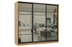 Шкафы-купе 3-х дверные, Шкаф-купе Премьер 60 (11ЗГ;11ЗГ;11ЗГ) фасады зеркало графит/трёхдверный/Профиль чёрный муар