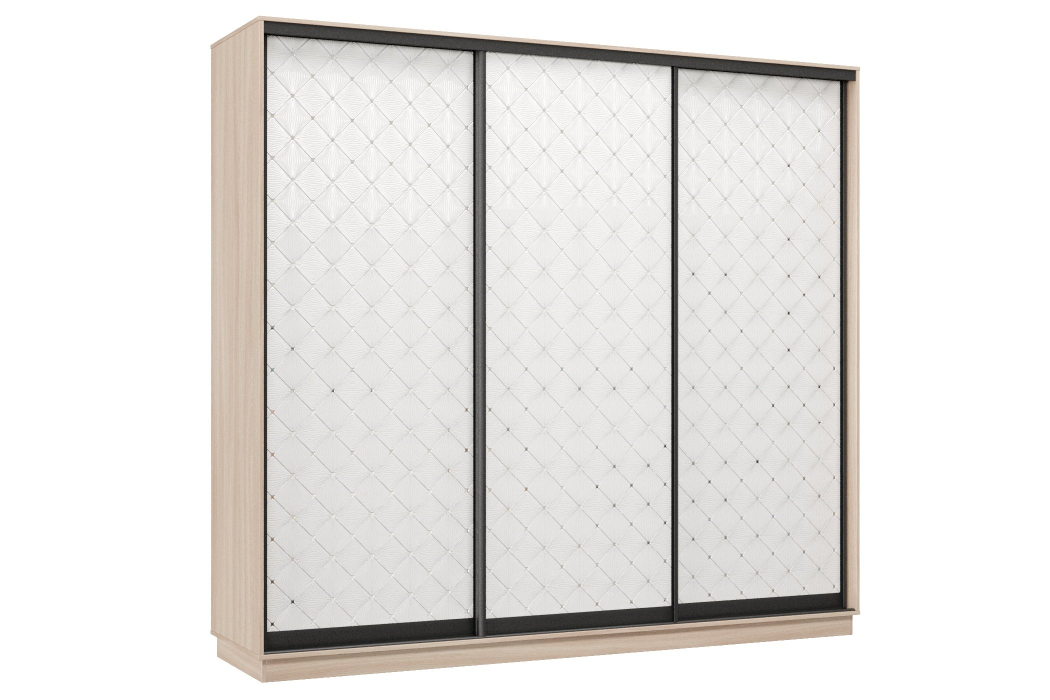 Шкафы-купе 3-х дверные, Шкаф-купе Премьер 33 (01РБ;01РБ;01РБ) фасады ромб белый/трёхдверный/Профиль чёрный муар