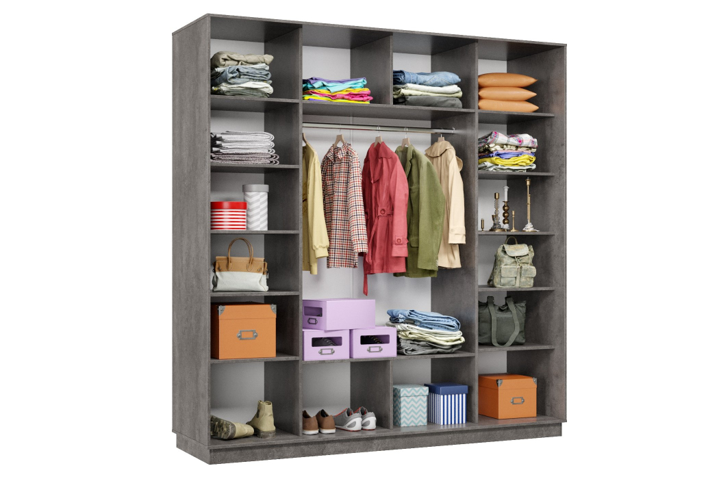 Шкафы-купе 3-х дверные, Шкаф-купе Премьер 34 (01ЗГ;01ЗГ;01ЗГ) фасады зеркало графит/трёхдверный/Профиль чёрный муар