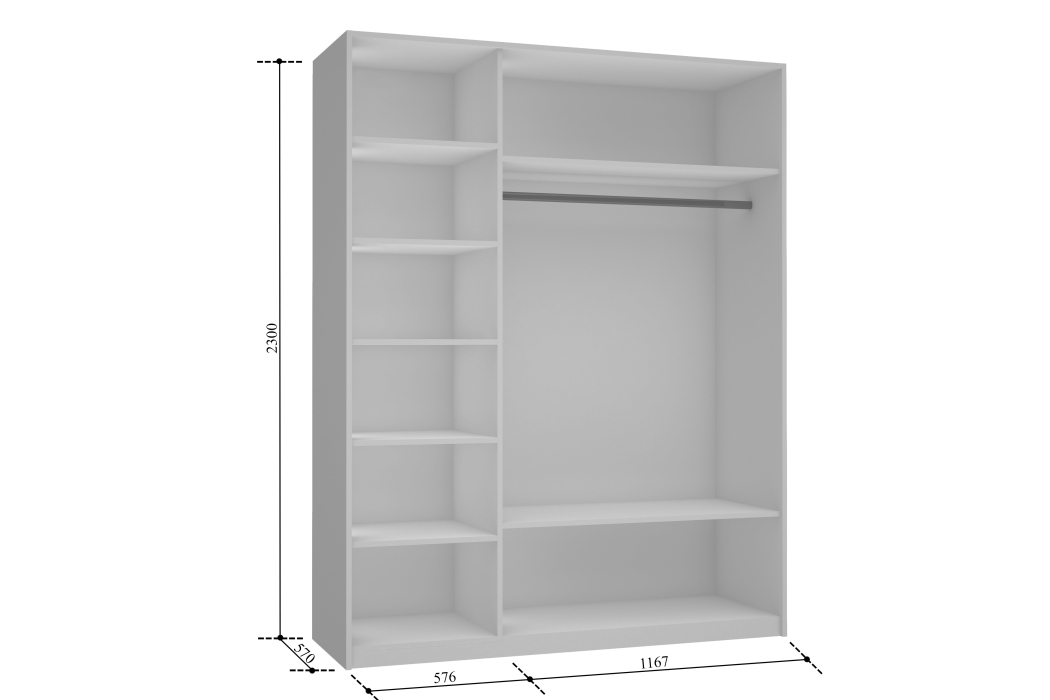 Шкафы-купе 3-х дверные, Шкаф Прайм трио 2ДСП+1зеркало 2300 х 1800 х 570