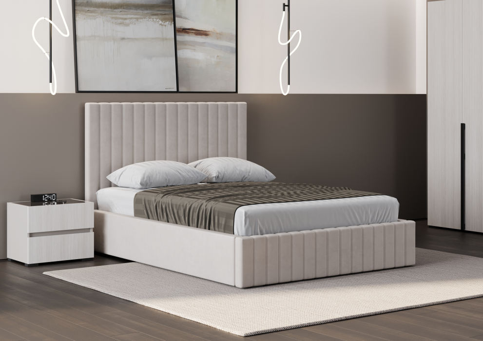 Мягкая кровать, Кровать двуспальная Болонья велюр 160х200 см