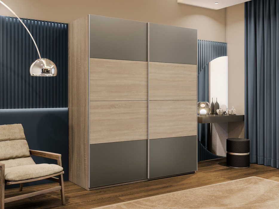 Шкафы-купе 2-х дверные, Шкаф-купе Эста 2-х дверный ДСП/Стекла хаки/Доводчик 160х66х240