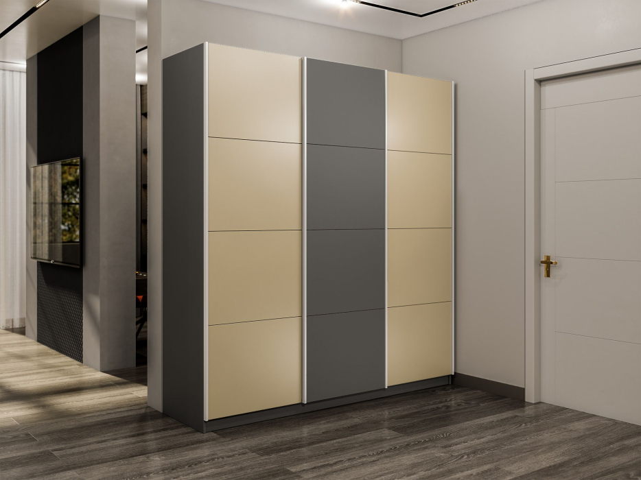 Шкафы-купе 3-х дверные, Шкаф-купе Прайм 3-х дверный Стекла фисташка/ДСП/Доводчики 180х57х230