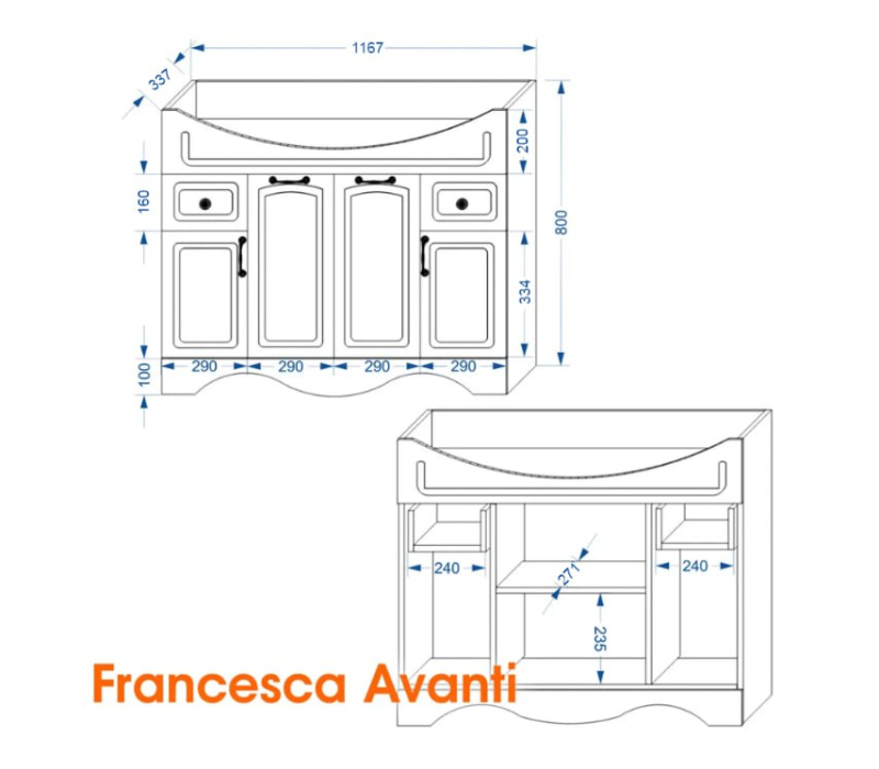 Тумбы с раковиной для ванны, Тумба с раковиной Francesca Avanti Империя 120, с подсветкой (ум. Классик 120)