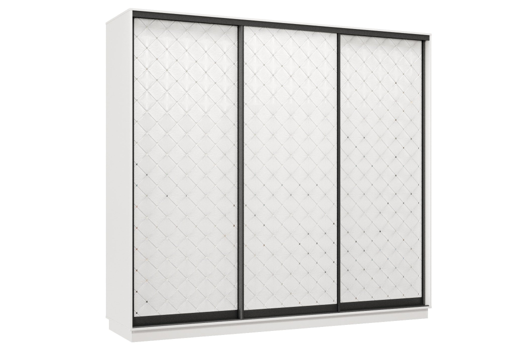 Шкафы-купе 3-х дверные, Шкаф-купе Премьер 33 (01РБ;01РБ;01РБ) фасады ромб белый/трёхдверный/Профиль чёрный муар