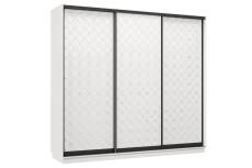 Шкафы-купе 3-х дверные, Шкаф-купе Премьер 33 (01РБ;01РБ;01РБ) фасады ромб белый/трёхдверный/Профиль чёрный муар