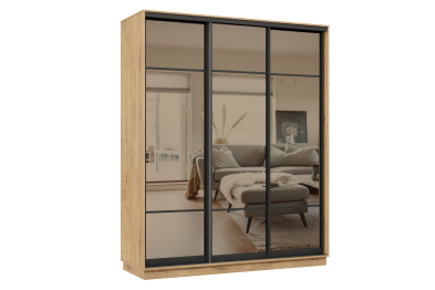 Шкаф-купе Премьер 22 (11ЗБ;11ЗБ;11ЗБ) фасады зеркало бронза/трёхдверный/Профиль чёрный муар