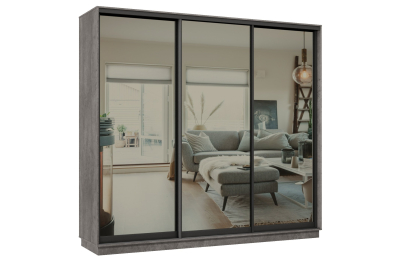 Шкаф-купе Премьер 35 (01ЗГ;01ЗГ;01ЗГ) фасады зеркало графит/трёхдверный/Профиль чёрный муар