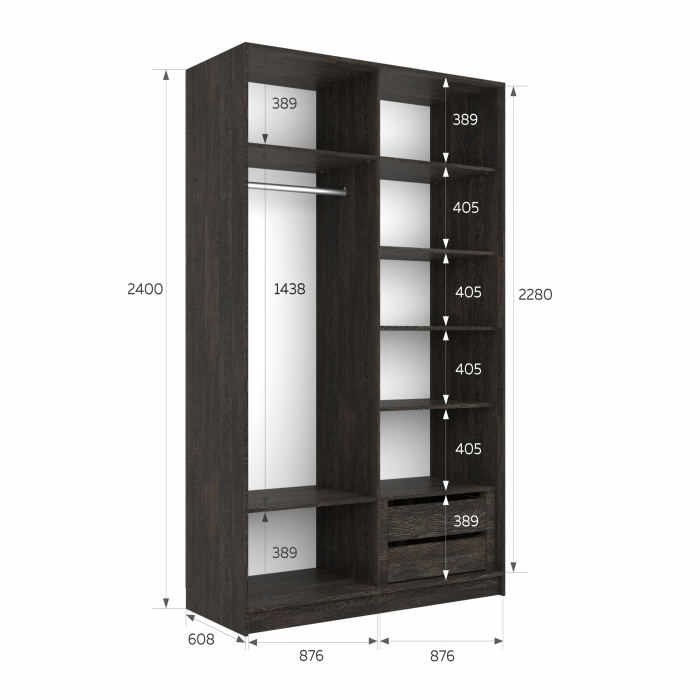 Шкафы-купе 2-х дверные, Шкаф-купе Эста ДСП+ДСП 180х66х240