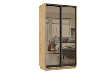 Шкафы-купе 2-х дверные, Шкаф-купе Премьер 11 (11ЗБ;11ЗБ) фасады зеркало бронза/двухдверный/Профиль чёрный муар