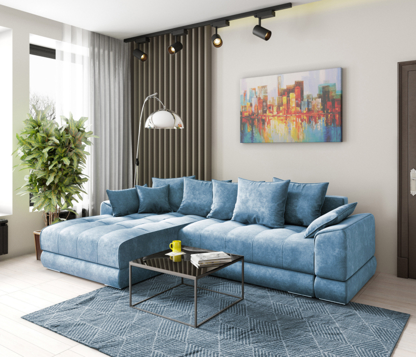 Диваны угловые в гостиную, Диван-кровать угловой еврокнижка Модерн Nordkisa,велюр