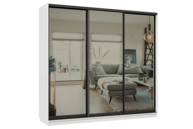 Шкаф-купе Премьер 59 (01ЗГ;01ЗГ;01ЗГ) фасады зеркало графит/трёхдверный/Профиль чёрный муар