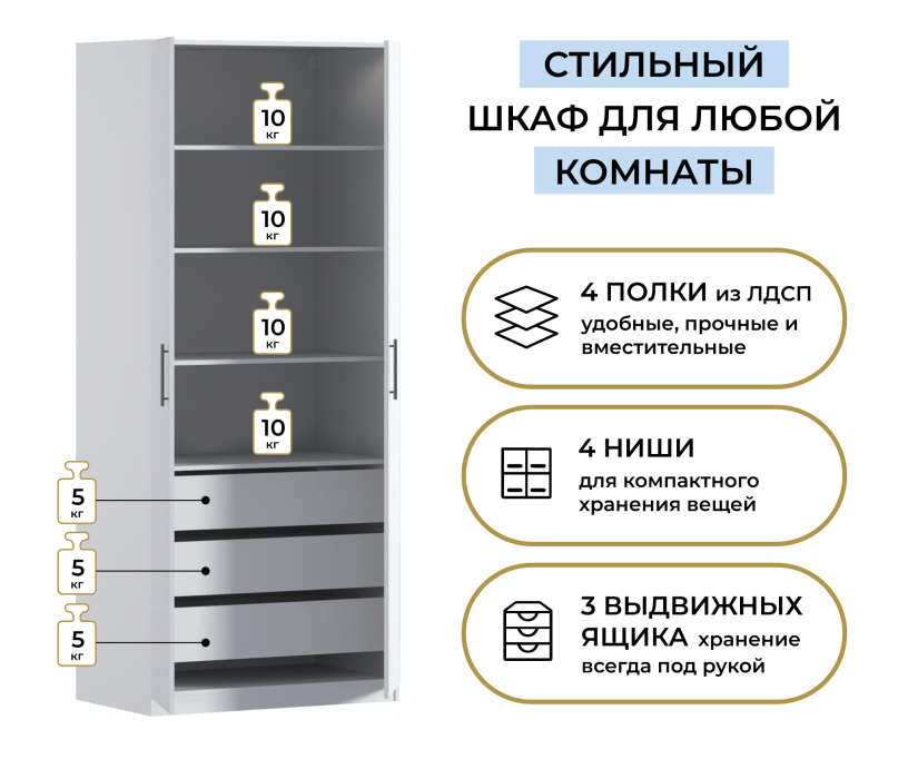 В спальню, Шкаф двухдверный Макс 1000 мм, вариант №5 (ЛДСП)