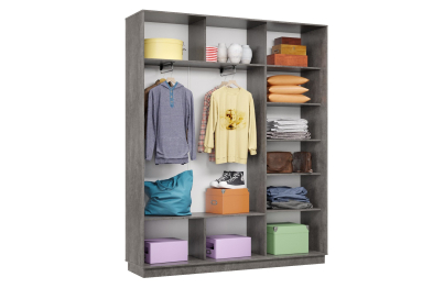 Шкаф-купе Премьер 21 (11ЗГ;11ЗГ;11ЗГ) фасады зеркало графит/трёхдверный/Профиль чёрный муар