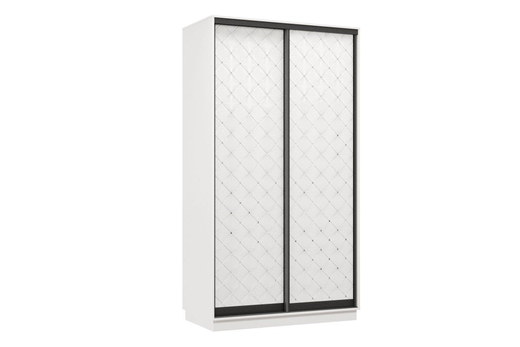 Шкафы-купе 2-х дверные, Шкаф-купе Премьер 09 (01РБ;01РБ) фасады ромб белый/двухдверный/Профиль чёрный муар