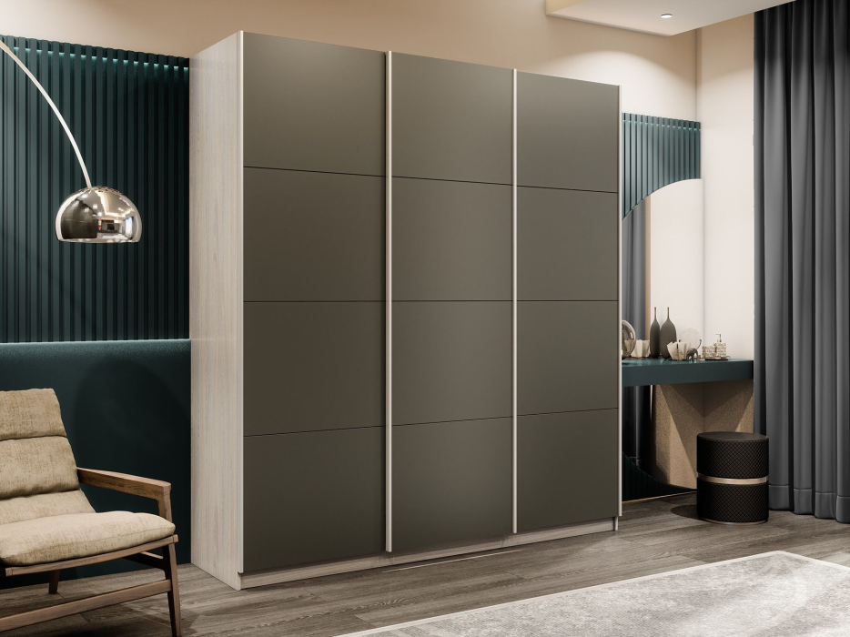 Шкафы-купе 3-х дверные, Шкаф-купе Прайм 3-х дверный Стекла хаки/Доводчики 180х57х230