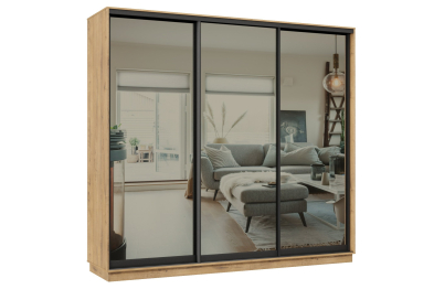 Шкаф-купе Премьер 36 (01ЗГ;01ЗГ;01ЗГ) фасады зеркало графит/трёхдверный/Профиль чёрный муар