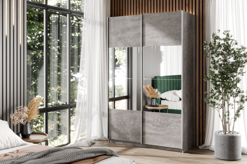 Шкафы-купе 2-х дверные, Шкаф-купе Smart 1424 2х дверный (фасады ЛДСП/зеркало) профиль серебро