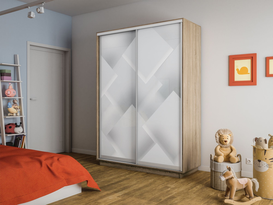 Шкафы-купе 2-х дверные, Шкаф-купе Экспресс 2-х дверный Фотопечать Квадрат Стекла 140х60х240