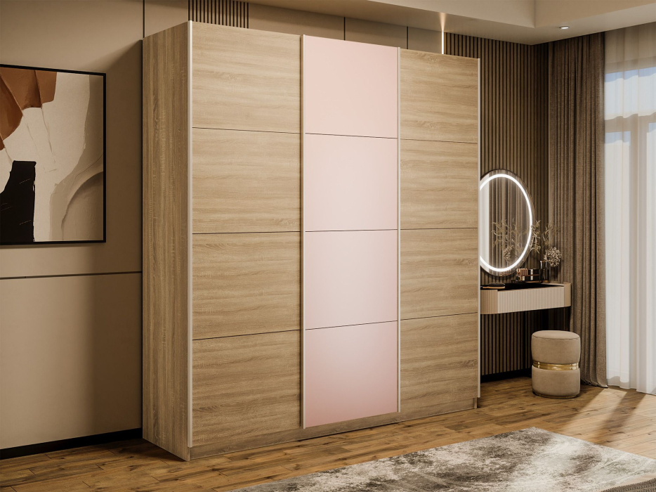 Шкафы-купе 3-х дверные, Шкаф-купе Прайм 3-х дверный Стекла пудра/ДСП/Доводчики 180х57х230