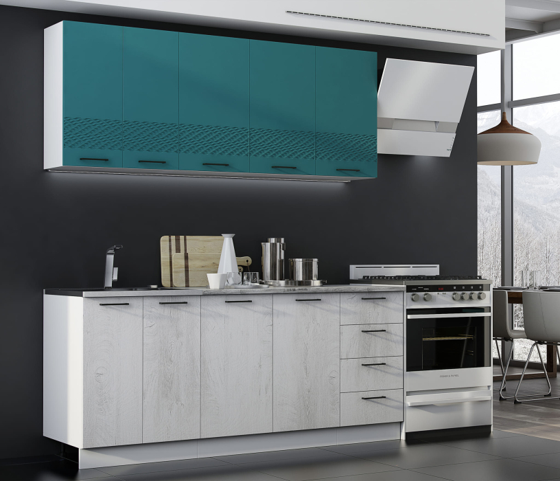 Кухонные гарнитуры, Кухня Лагуна 1,5 м К2 Морская волна/Дуб седой МДФ