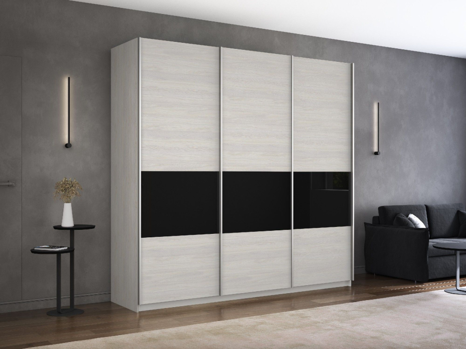 Шкафы-купе 3-х дверные, Шкаф-купе Широкий Прайм 3-х дверный ДСП/Стекло черное/Доводчики 240х57х230