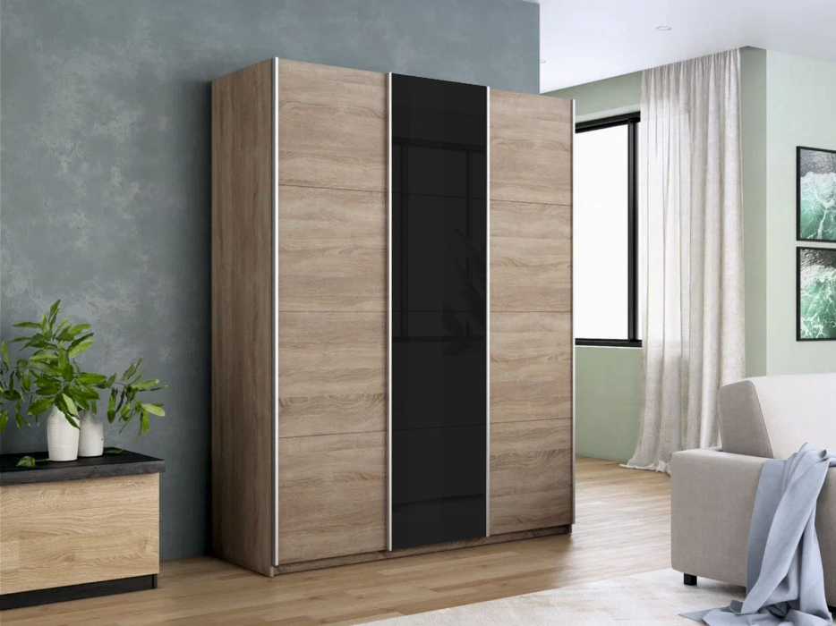 Шкафы-купе 3-х дверные, Шкаф-купе Прайм 3-х дверный ДСП/Стекло черное/Доводчики 210х57х230