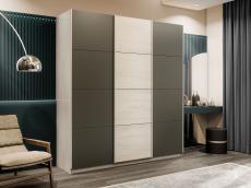 Шкафы-купе 3-х дверные, Шкаф-купе Прайм Широкий 3-х дверный Стекла хаки/ДСП/Доводчики 240х57х230
