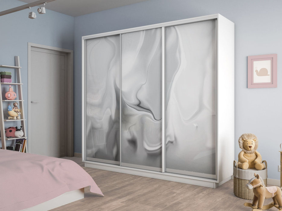 Шкафы-купе 3-х дверные, Шкаф-купе Экспресс 3-х дверный Фотопечать Шелк Стекла 180х60х240