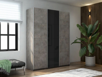 Шкаф-купе Прайм 3-х дверный ДСП/Стекло черное/Доводчики 180х57х230