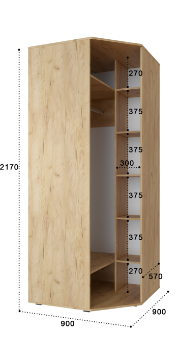 Угловые шкафы, Шкаф угловой Эмилия ЭЛ-17К с зеркалом