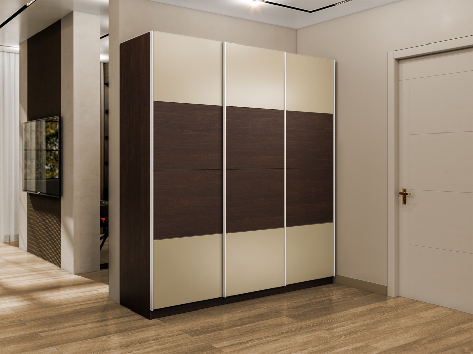 Шкафы-купе 3-х дверные, Шкаф-купе Эста 3-х дверный ДСП/Стекла фисташка/Доводчик 240х66х240