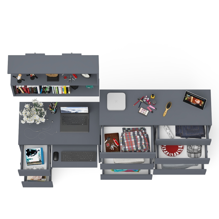 Домашние кабинеты, Комод на десять выдвижных ящиков Мори с книжной полкой и компьютерным столом МС-6 левый