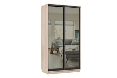 Шкафы-купе 2-х дверные, Шкаф-купе Премьер 02 (01ЗГ;01ЗГ) фасады зеркало графит/двухдверный/Профиль чёрный муар