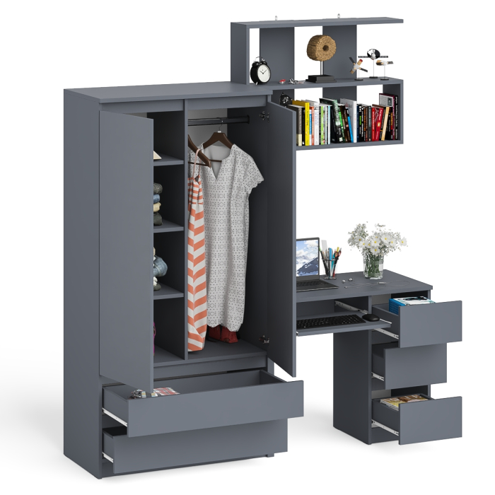 Домашние кабинеты, Стол компьютерный Мори МС-6 правый с полкой для книг и шкаф-комодом двери и два ящика