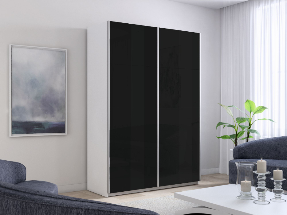 Шкафы-купе 2-х дверные, Шкаф-купе Прайм 2-х дверный Стекла черные/Доводчики 140х57х230