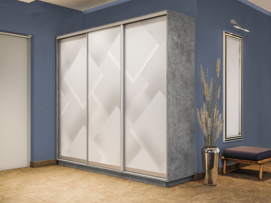 Шкафы-купе 3-х дверные, Шкаф-купе Экспресс 3-х дверный Фотопечать Квадрат Стекла 180х60х220