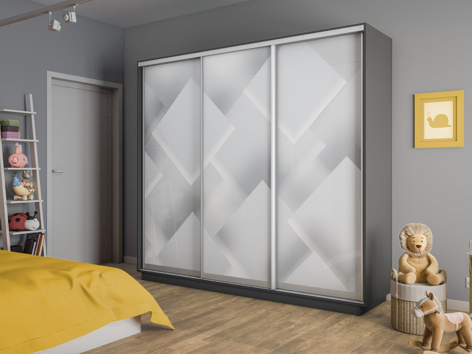 Шкафы-купе 3-х дверные, Шкаф-купе Экспресс 3-х дверный Фотопечать Квадрат Стекла 180х60х220