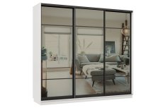 Шкафы-купе 3-х дверные, Шкаф-купе Премьер 34 (11ЗГ;11ЗГ;11ЗГ) фасады зеркало графит/трёхдверный/Профиль чёрный муар